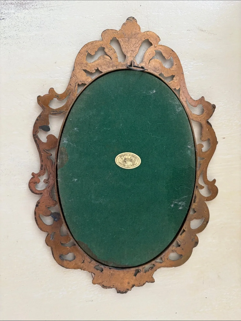 Vintage Antique Italian framed “Action”Oval Mirror Metal Filigree Wall Hanging